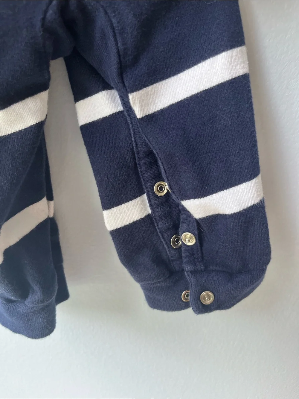 Kid's Ralph Lauren Navy & White Striped Rugby Polo One-Piece with Red Pony- 12M